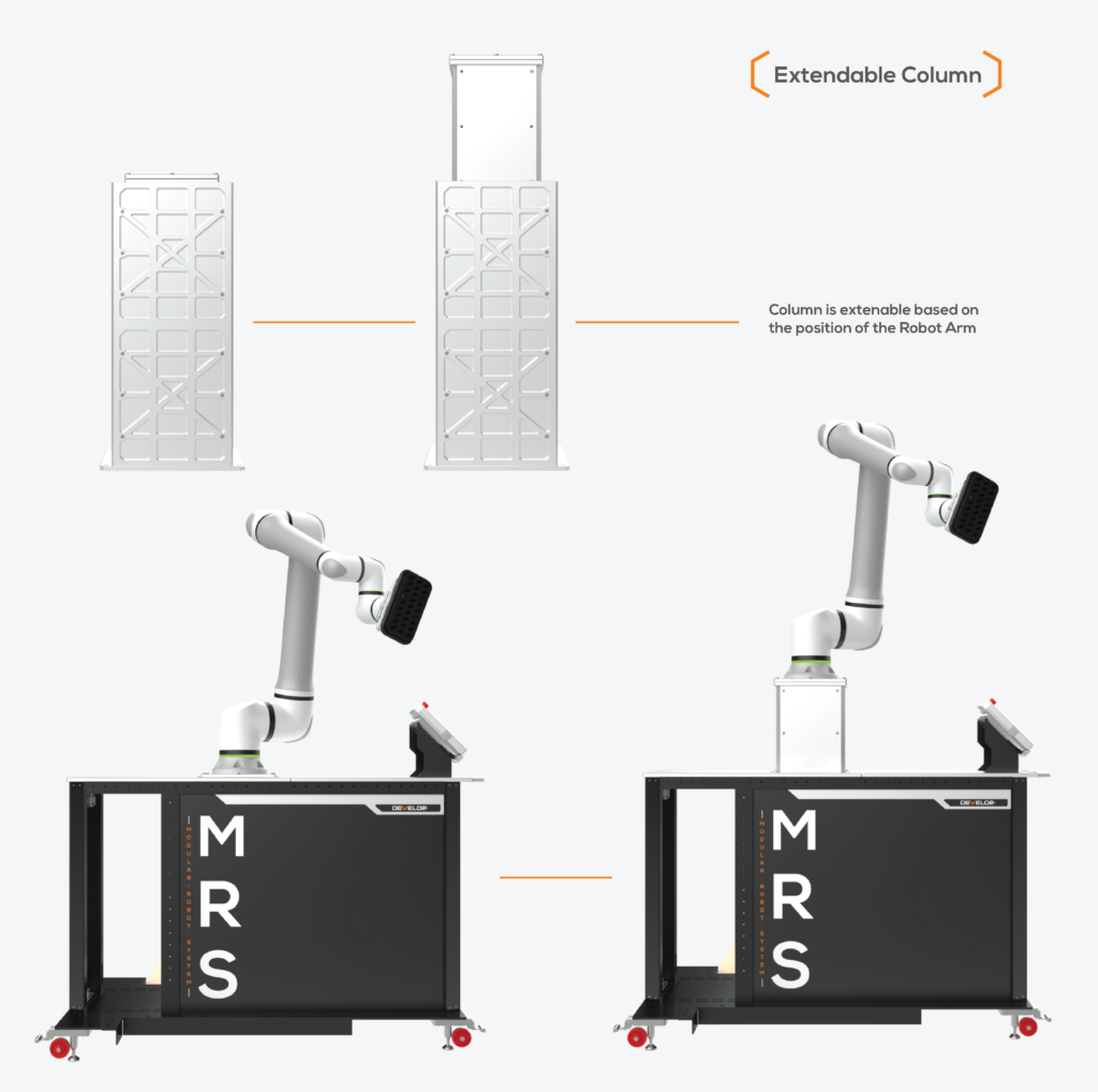 The robotic column from DEVELOP provides a way to reach taller pallets and robotic applications. The column supports a wide range of robotics.