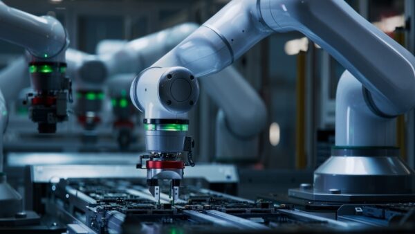 Advanced High Precision Robot Arm inside Electronics Factory