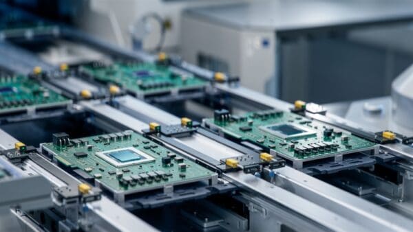 Circuit Board with Advanced Microchip on Assembly Line