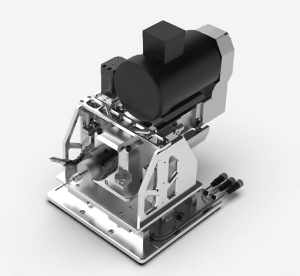 horizontal drill machine featuring a sturdy metallic frame and a black motor housing