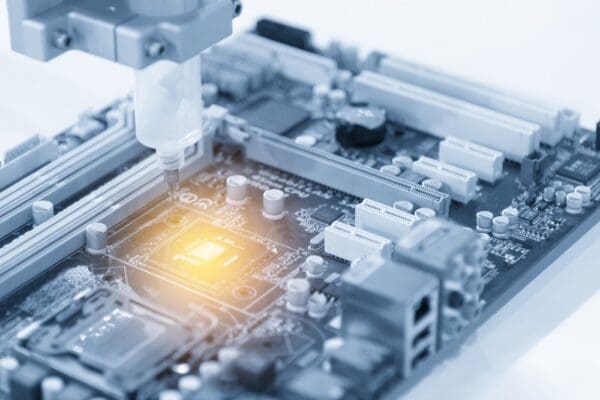 CPU chip on computer main board.Hi-technology