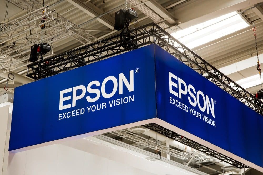 Epson logo sign on booth stand