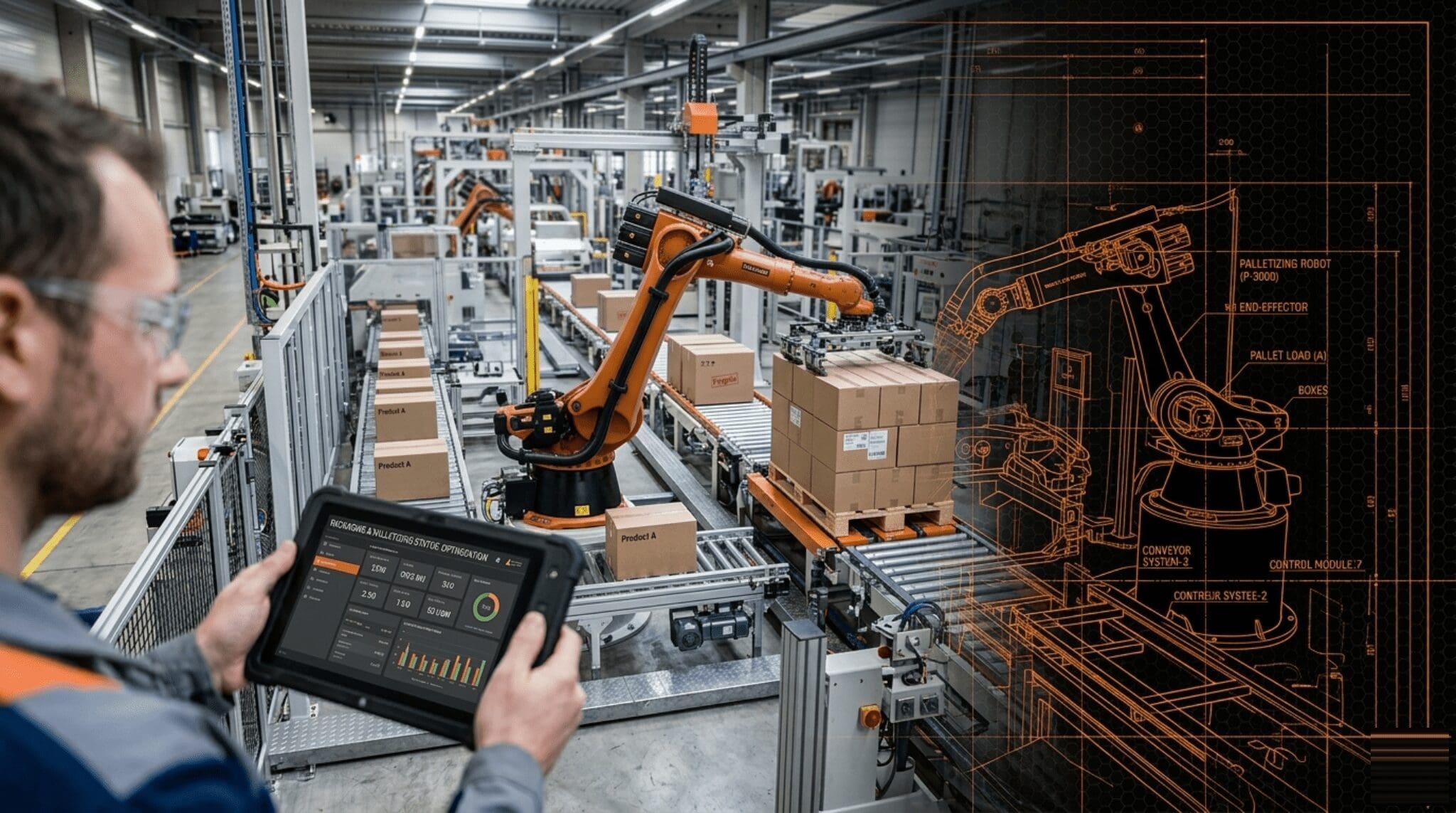man analysing robot arm